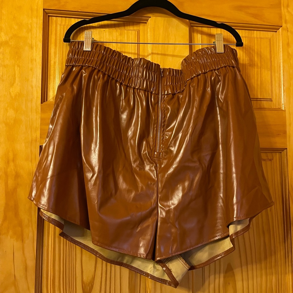SHEIN faux leather zipper front shorts